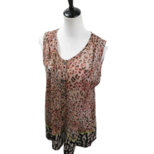 Cabi Pink/Gray Cheetah Print Semi-Sheer Sleeveless Tunic Blouse Size Medium